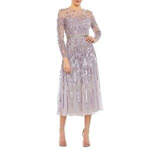 Mac Duggal Size 20 Purple 93633 Long Sleeve Sequin Beaded Midi Cocktail Dress